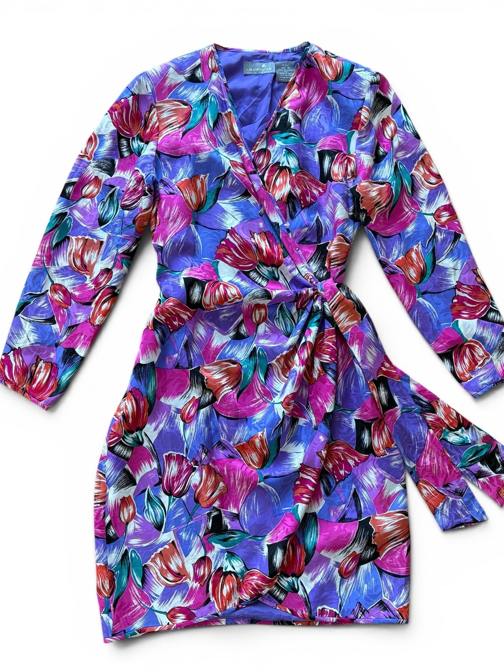Vintage Liz Claiborne Silk Floral Wrap Mini Dress